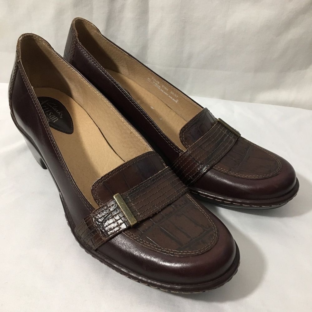 Clarks Heel 10 M Brown Leather Crocodile Print